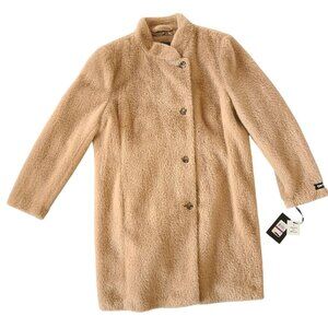DKNY Women's Faux Fur Coat Camel Size XXL Beige Long Sleeve Button Up
